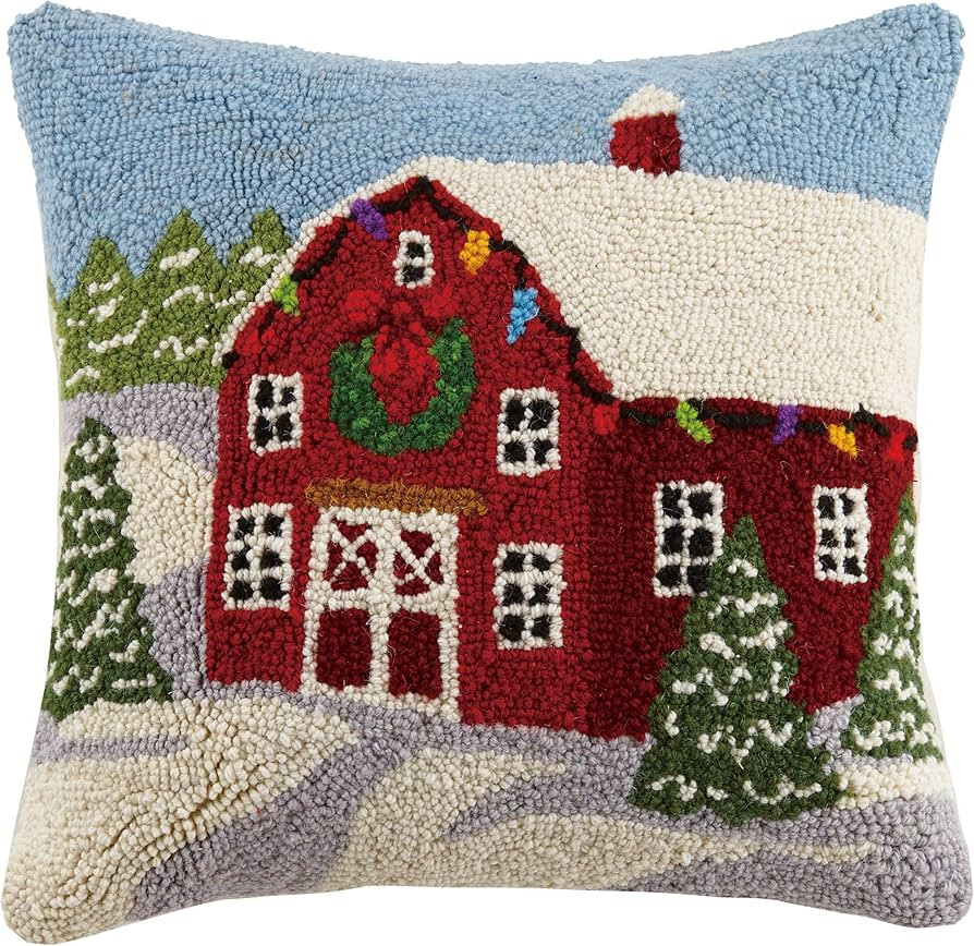 Peking Handicraft Winter Barn Hook Wool Throw Pillow, Multicolored | Amazon (US)