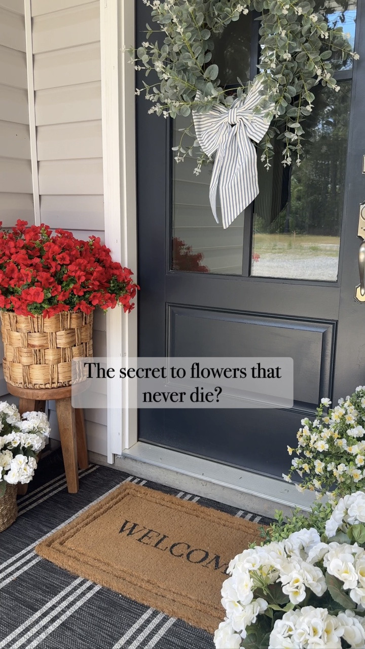 The answer is just too simple 🤌🏼
Comment SHOP for this look! 🔗 

I made the switch from real flowers on my porch to faux flowers yearsss ago and have never looked back! Zero watering, zero maintenance, and best part is you can reuse them season after season 🤭

These are from Amazon. I bought two 12-bundles and used about 20 bundles for this look! 🌼 

#summerdecor #frontporchdecor #frontporch #porchdecor #outdoordecor