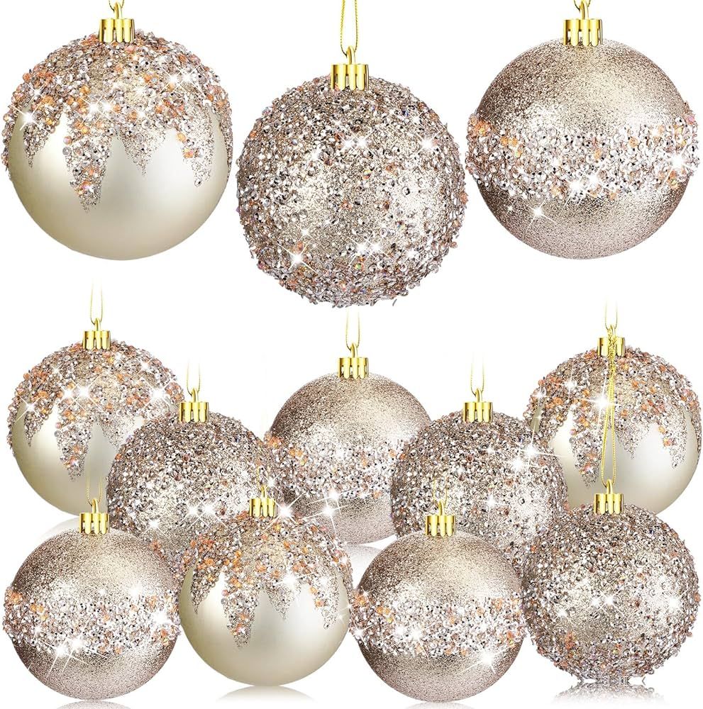 Syhood 12 Pieces Glitter Christmas Ball Ornaments 3.15'' Rhinestone Sequin Shatterproof Christmas... | Amazon (US)