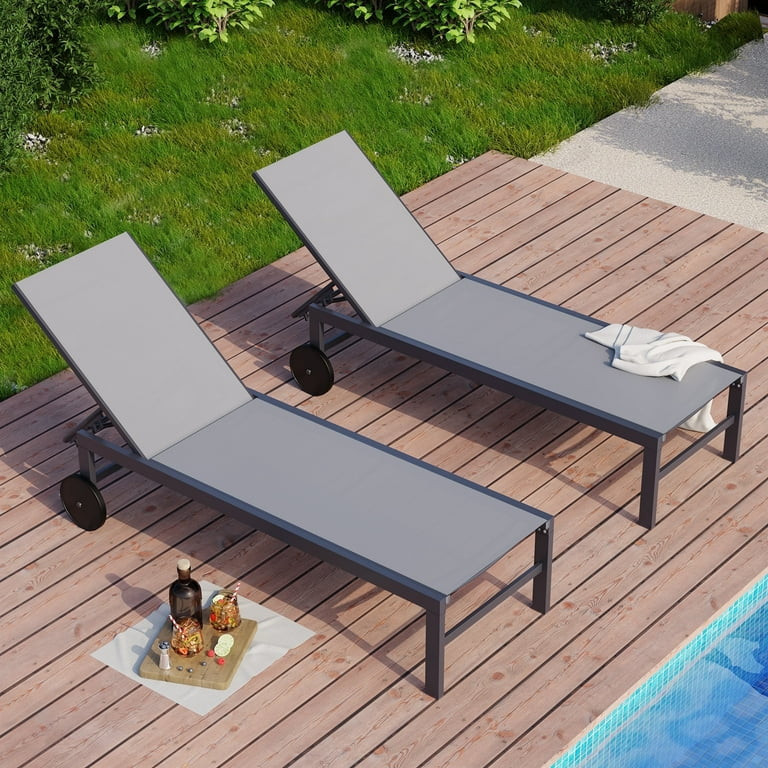 Walsunny 2pcs Patio Outdoor Chaise Lounge Chair with Wheels for Outside Aluminum Adjustable Angle... | Walmart (US)