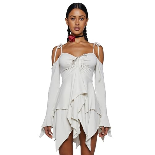 Dolls Kill F is for Fairies Handkerchief Dress by Current Mood - Off-Shoulder, Custom Fit Dress, Perfect for Fairycore Fashion - White, X-Small | Amazon (US)