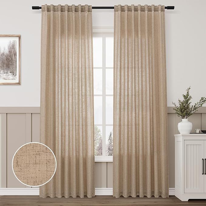 Linen Blend Taupe Curtains 2 Panels Set Back Tab Semi Sheer Light Brown Curtains for Living Room ... | Amazon (US)