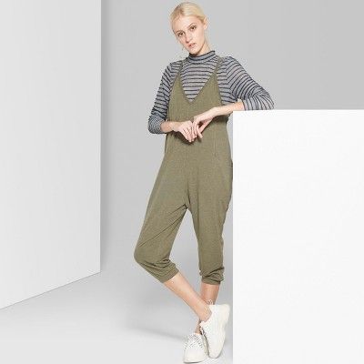 Women's Strappy V-Neck Cropped Knit Jumpsuit - Wild Fable™ Olive | Target