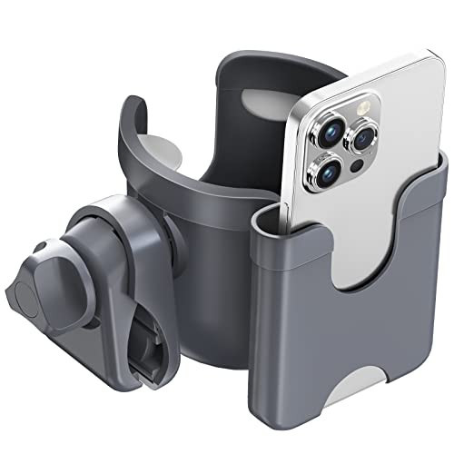 Guiseapue Stroller Cup Holder with Phone Holder, Bottle Holder for Wheelchair, Walker, Bike, Stroller Accessories for Uppababy, Nuna, Doona Stroller, Gifts for Her, Him, Kids (Grey) | Amazon (US)