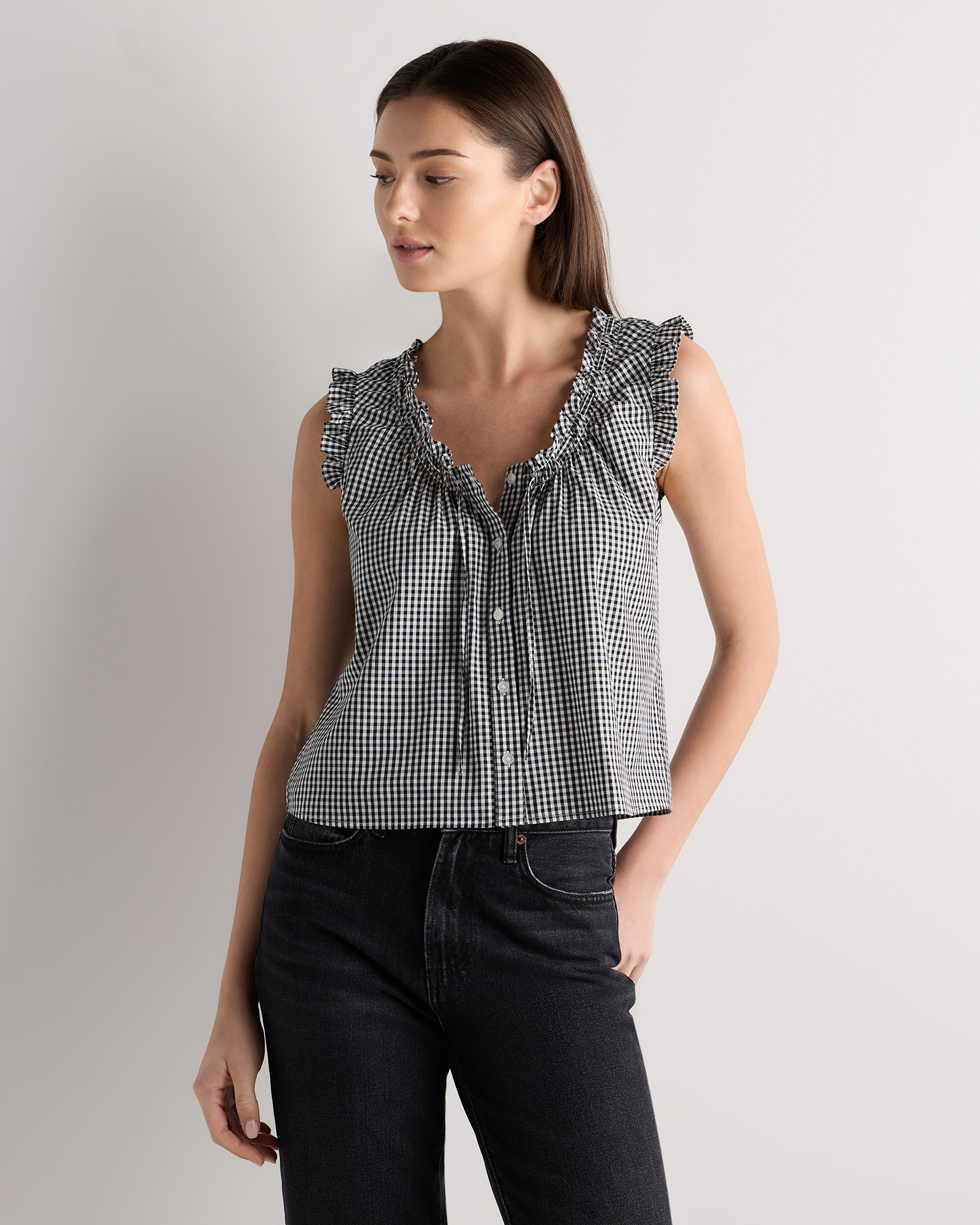 Quince | Women's Cotton Viscose Voile Ruffle Trim Tank Top in Classic White, Size XS, Organic Cotton | Quince