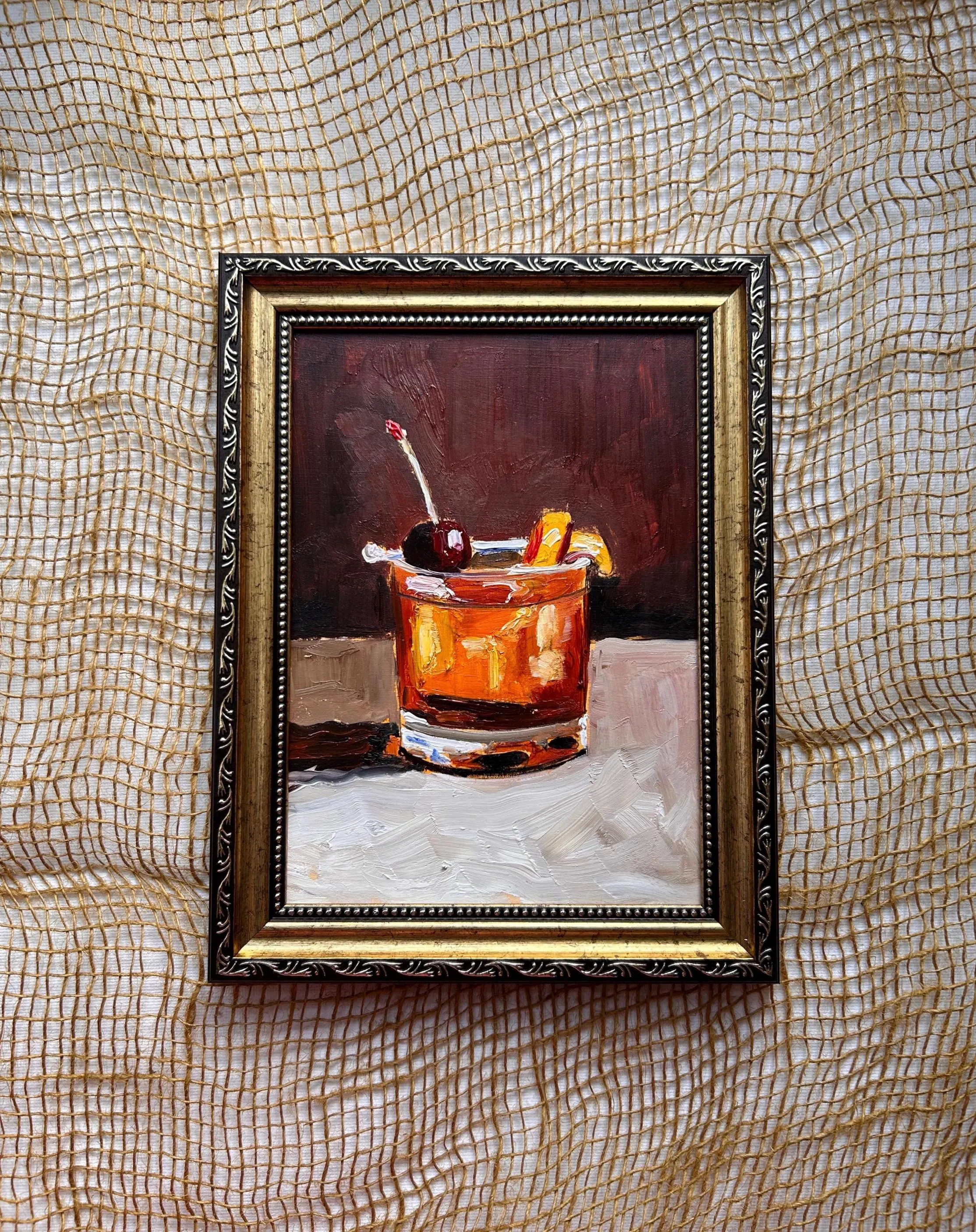 Old Fashioned Cocktail, Hand painted Original Oil Painting Custom Bar Cart wall art | Etsy (Global)