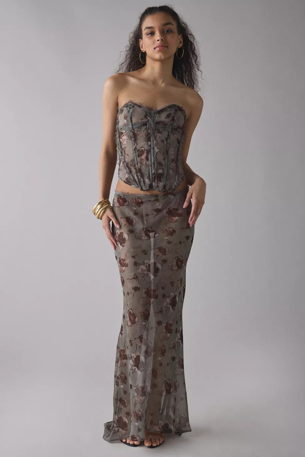 Jaded London Cibele Semi-Sheer Floral Organza Maxi Skirt | Urban Outfitters (US and RoW)