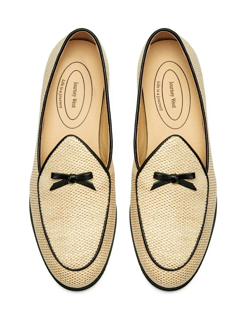 Journey West Raffia Bowtie Loafer For Women Slip-on Belgian Penny Loafers Shoes For Women Beige U... | Walmart (US)
