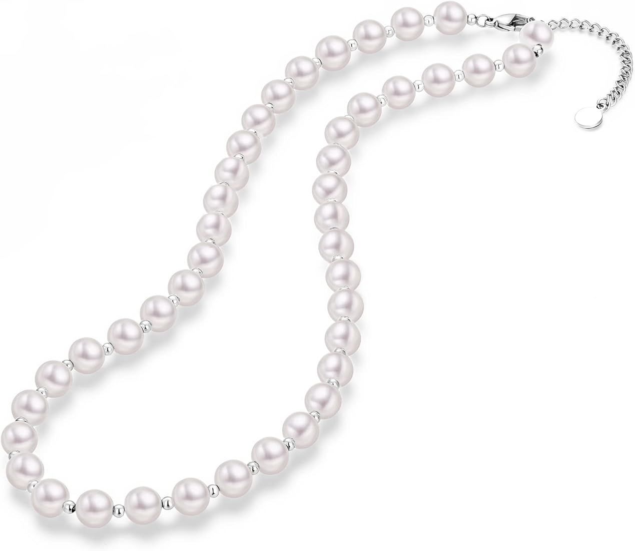 Pearl Necklace for Women,Round Shaped Pearl Strand Necklace 6-8mm Genuine Freshwater Pearl Princess Classic Necklace Choker Bridal Jewelry Gifts for Women Girl Birthday Anniversary 16"+2" Adjustable Chain | Amazon (CA)