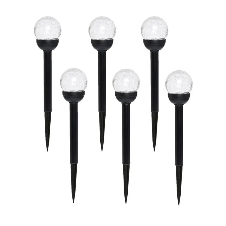 Mainstays Solar Powered Black Finish Glass Crackle LED Path Light, 3 Lumens, (6 Count) | Walmart (US)