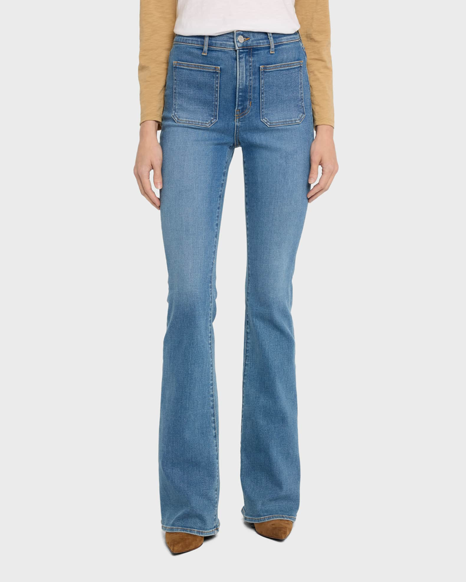 Beverly Skinny Flare Patch Pocket Jeans | Neiman Marcus