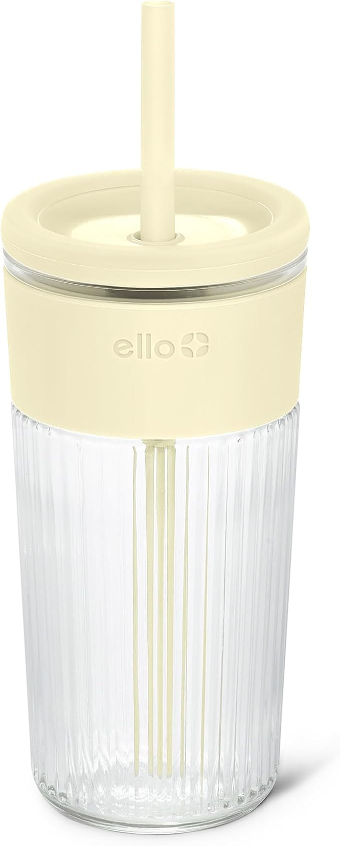 Ello Ava 18oz Glass Tumbler with Straw and Lid | Premium Ribbed Glass with Silicone Grip, Car Cup... | Amazon (US)