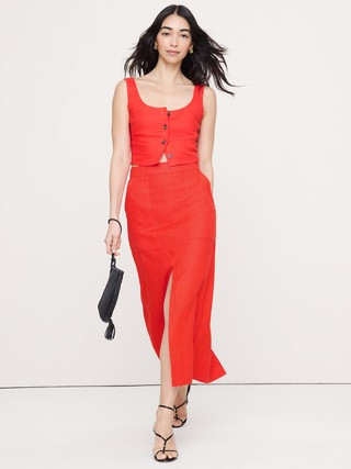 Linen Front-Slit Midi Skirt | Banana Republic (US)