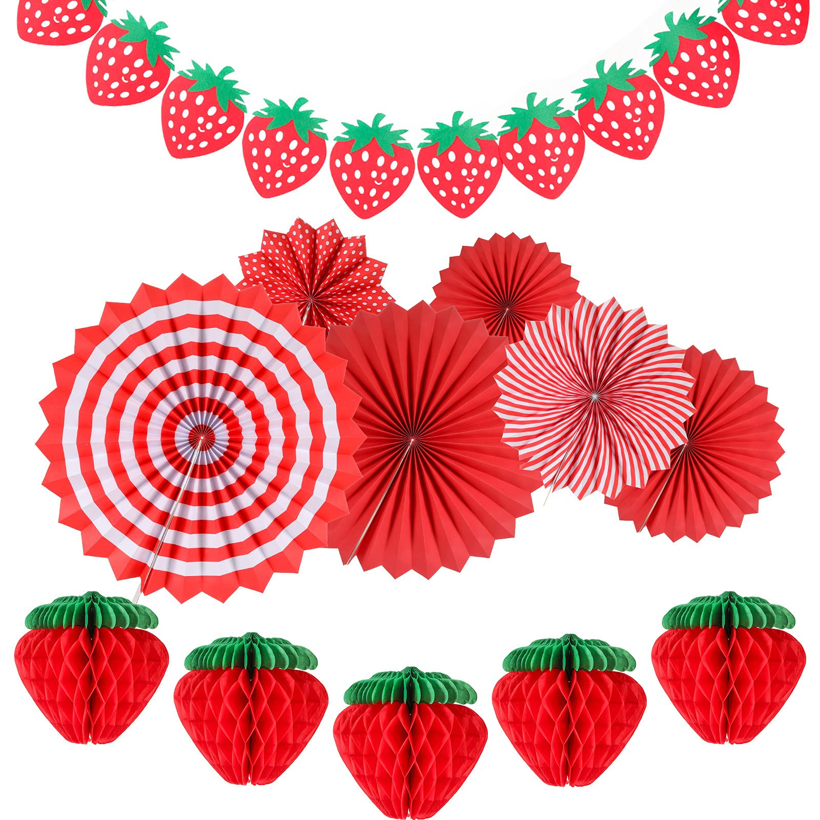 Outus 12 Pcs Strawberry Birthday Party Decorations Supplies Include 5 Strawberry Honeycomb Balls ... | Amazon (US)