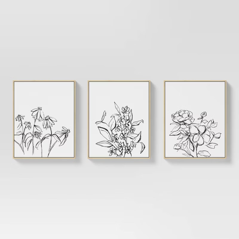 (Set of 3) 16" x 20" Inky Floral Framed Canvases - Threshold™ | Target