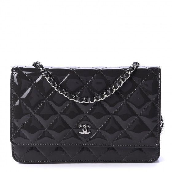 CHANEL Patent Quilted Wallet On Chain WOC Black | Fashionphile