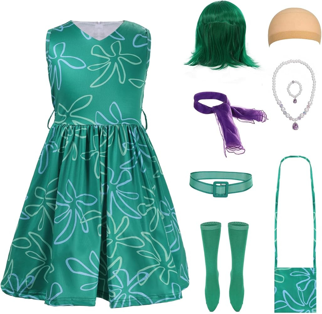 9Pcs Green Inside Costume Out Cosplay Dress up Halloween Outfits with Wig | Amazon (US)