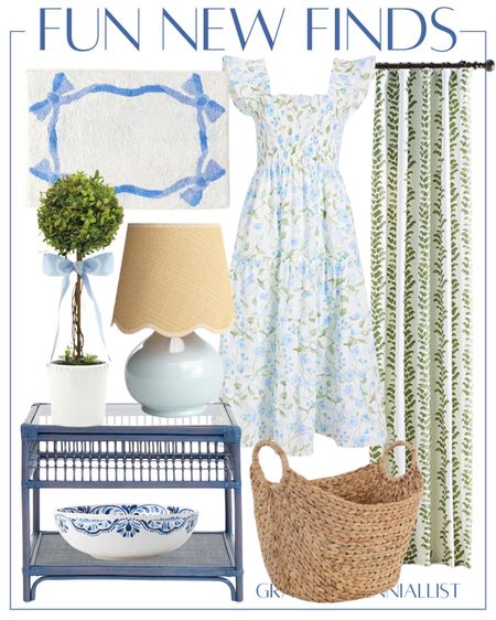 Classic home decor finds Grandmillennial bathroom bow bathmat drapery panels curtains topiary blue lamp basket 

#LTKhome #LTKstyletip