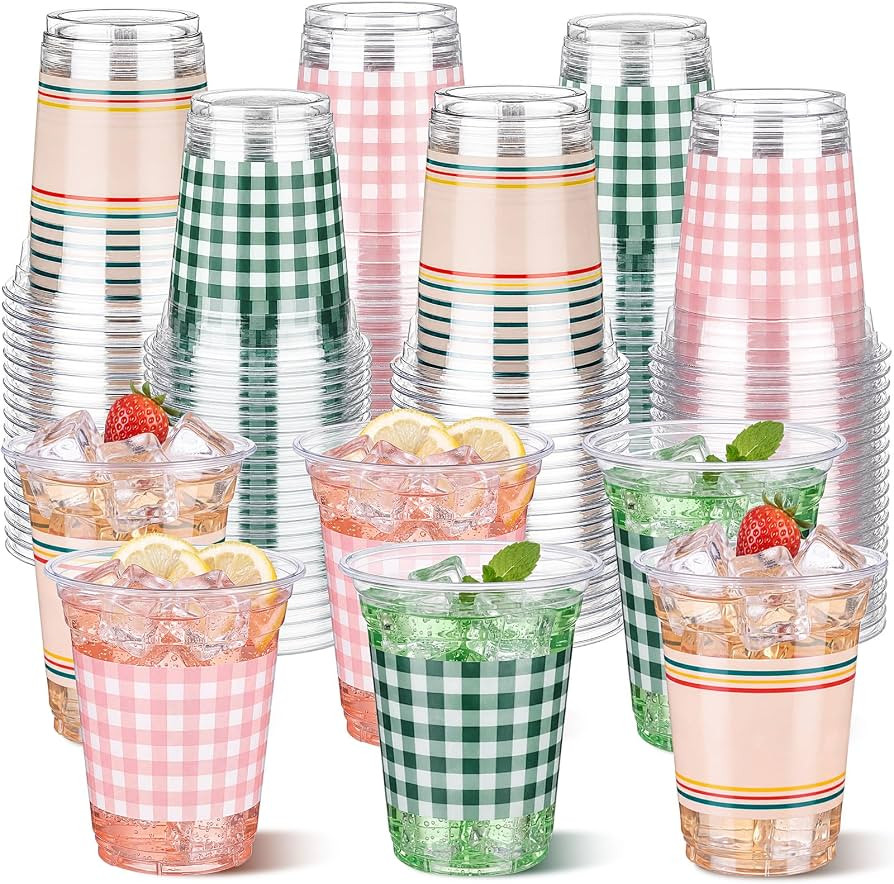 Tanlade 60 Pcs Camp Gingham Plastic Cups 12 oz | Amazon (US)