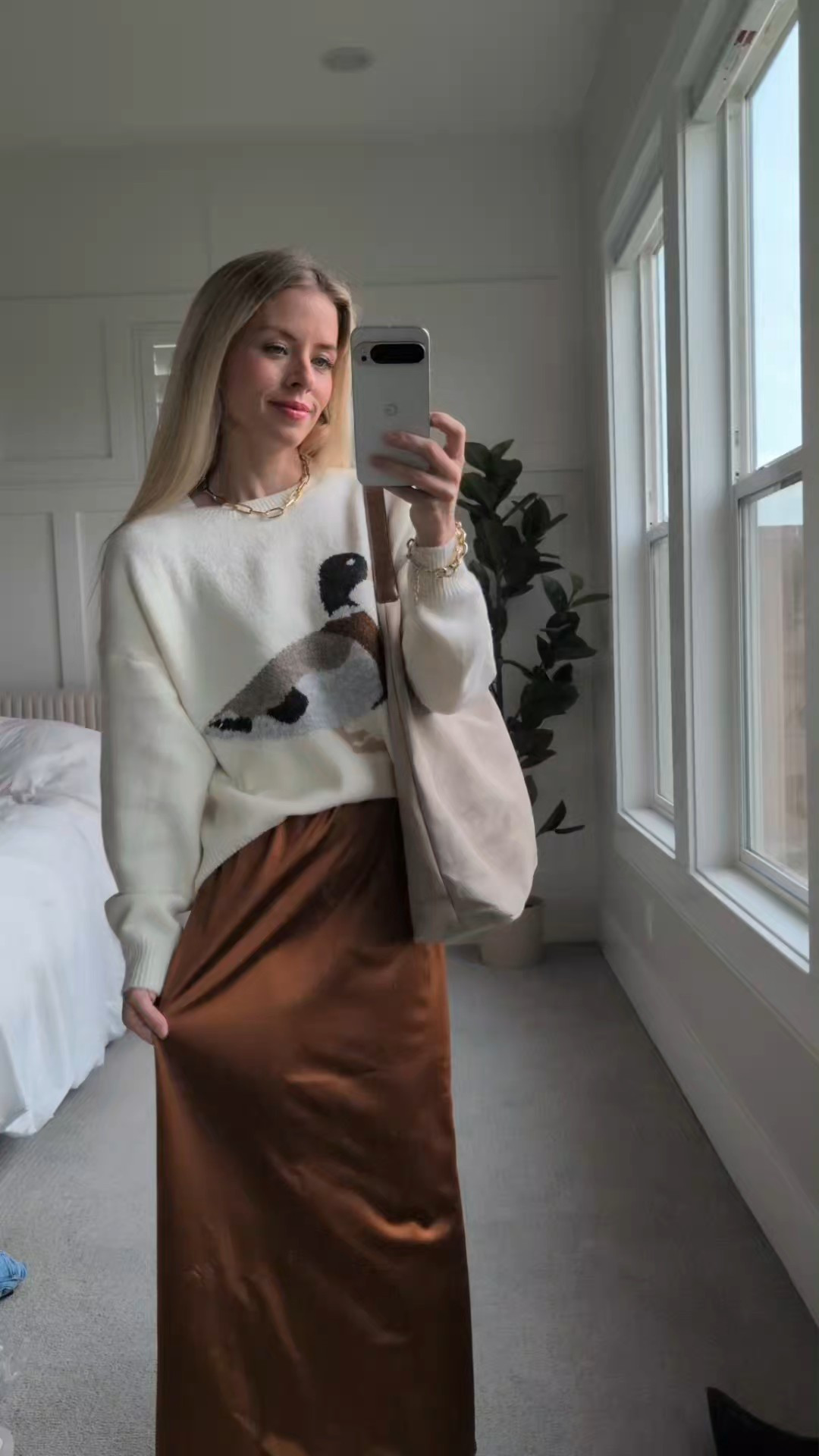 Vintage duck sweater thanksgiving outfit + satin skirt 

#LTKHoliday #LTKSaleAlert #LTKFindsUnder50