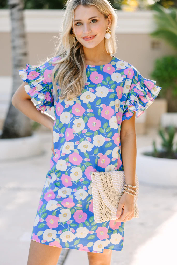 What A Vision Blue Floral Ruffled Dress | The Mint Julep Boutique