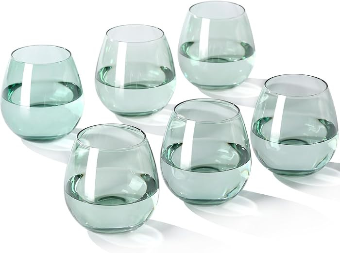 Green Stemless Wine Glasses Set of 6-15oz -Modern Hand-Blown Wine Glasses, European Design Crysta... | Amazon (US)