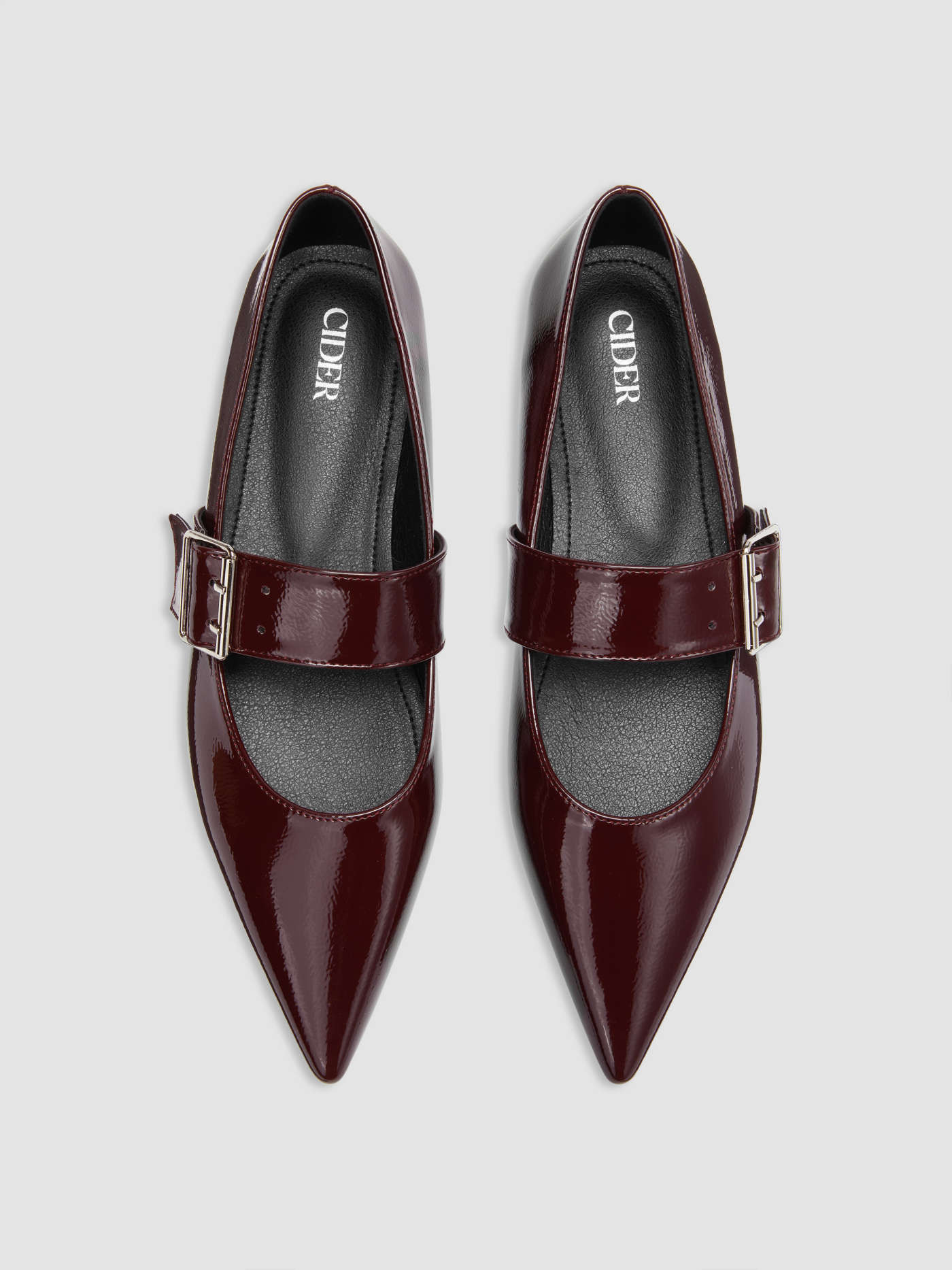 BUCKLE POINTED-TOE FAUX LEATHER FLATS | Cider