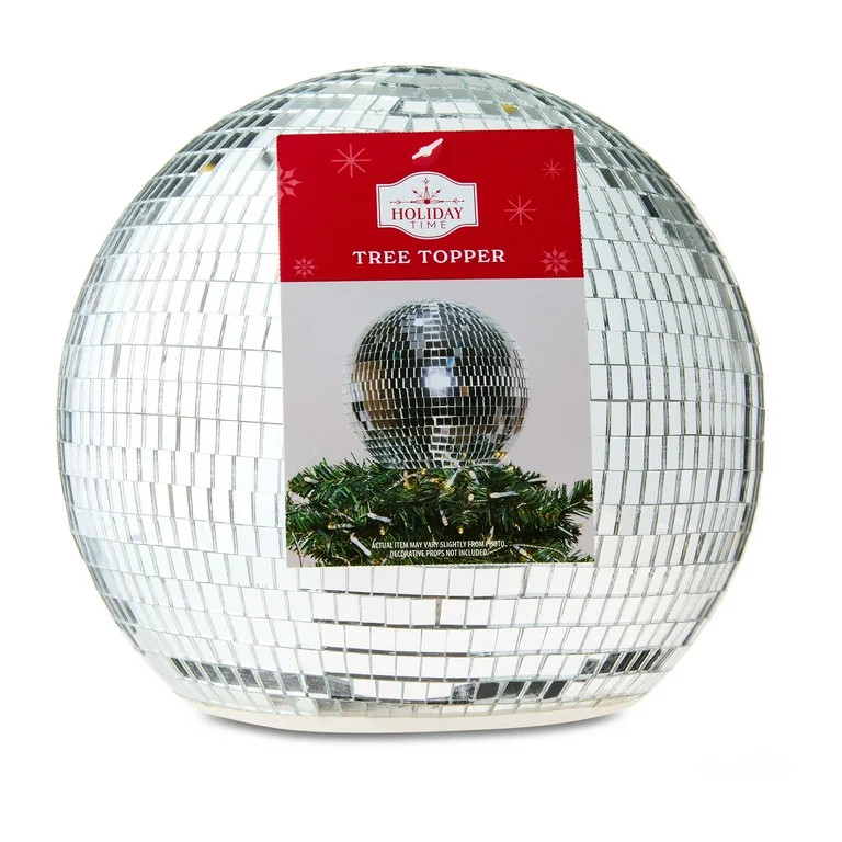 Plastic Disco Ball Christmas Tree Topper, Silver, 7.87", by Holiday Time - Walmart.com | Walmart (US)