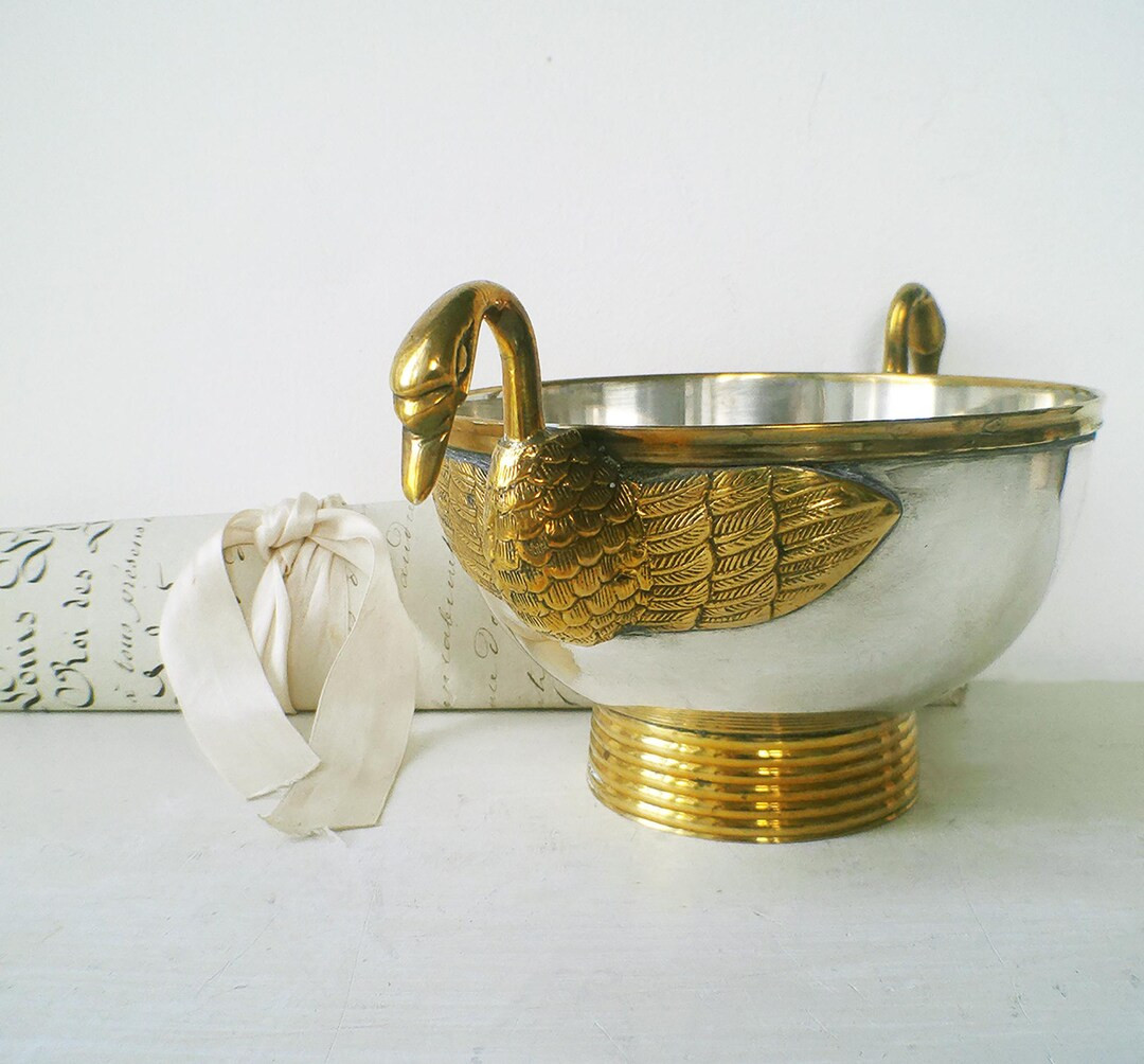Antique French Silver Bowl With Swan Handles Golden and Silver - Etsy | Etsy (US)