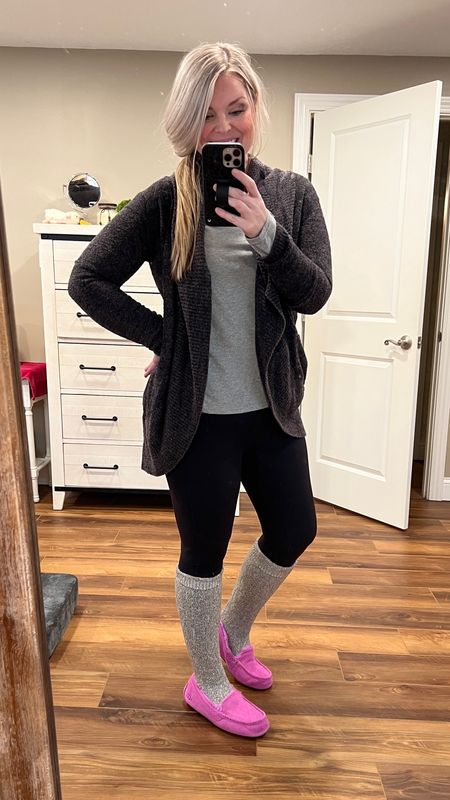 So cozy ✨ 
Uggs were a gift 🥹 - true to size - size up if in between sizes!
Barefoot dreams Cozy Chic - wearing XS/S 
Walmart Time and Tru - I think run true to size but I’ve hard some unintentional weight loss. Wearing a small and got 6 colors!
Socks- SO WARM 🤍

#LTKsalealert #LTKstyletip #LTKshoecrush