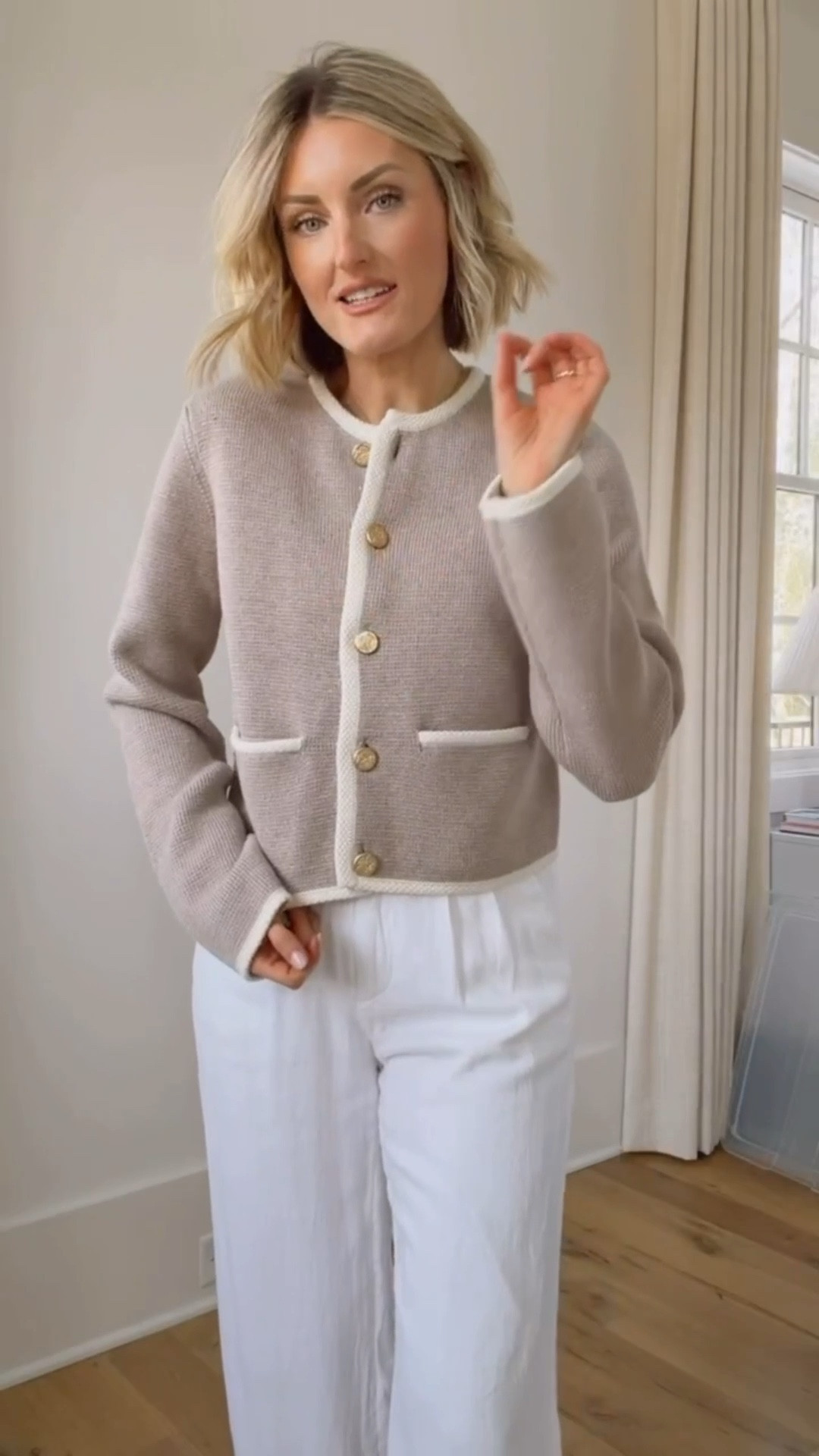 How cute is this neutral sweater?! This would be great for spring workwear or to wear unbuttoned over a dress! Wearing S/26.

Loverly Grey, Abercrombie, neutral sweater, neutral cardigan, white linen pants, spring workwear, spring fashion, spring outfit ideas 

#LTKSeasonal #LTKootd #LTKWorkwear