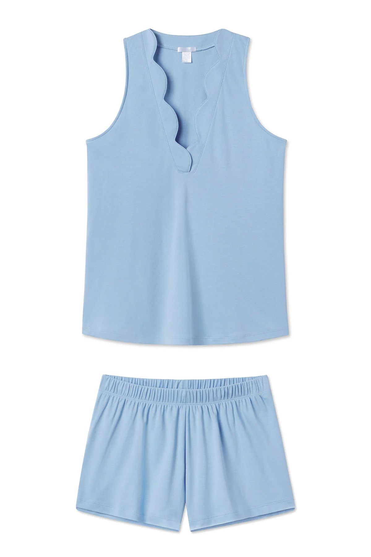 Pima Scallop Shorts Set in Chambray Blue | Lake Pajamas
