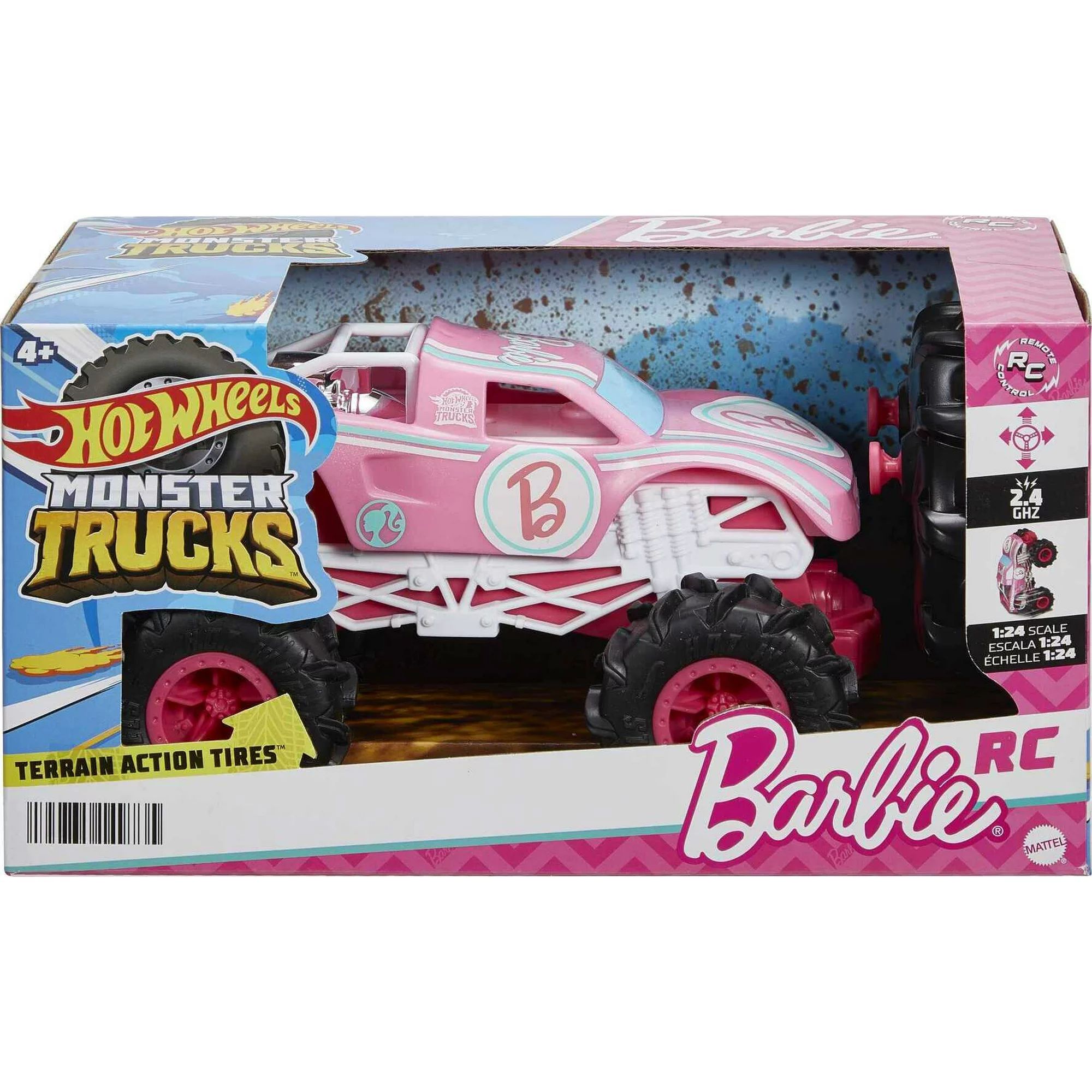 Hot Wheels Barbie Monster Truck RC, Battery-Powered Remote-Control Toy Truck in 1:24 Scale | Walmart (US)