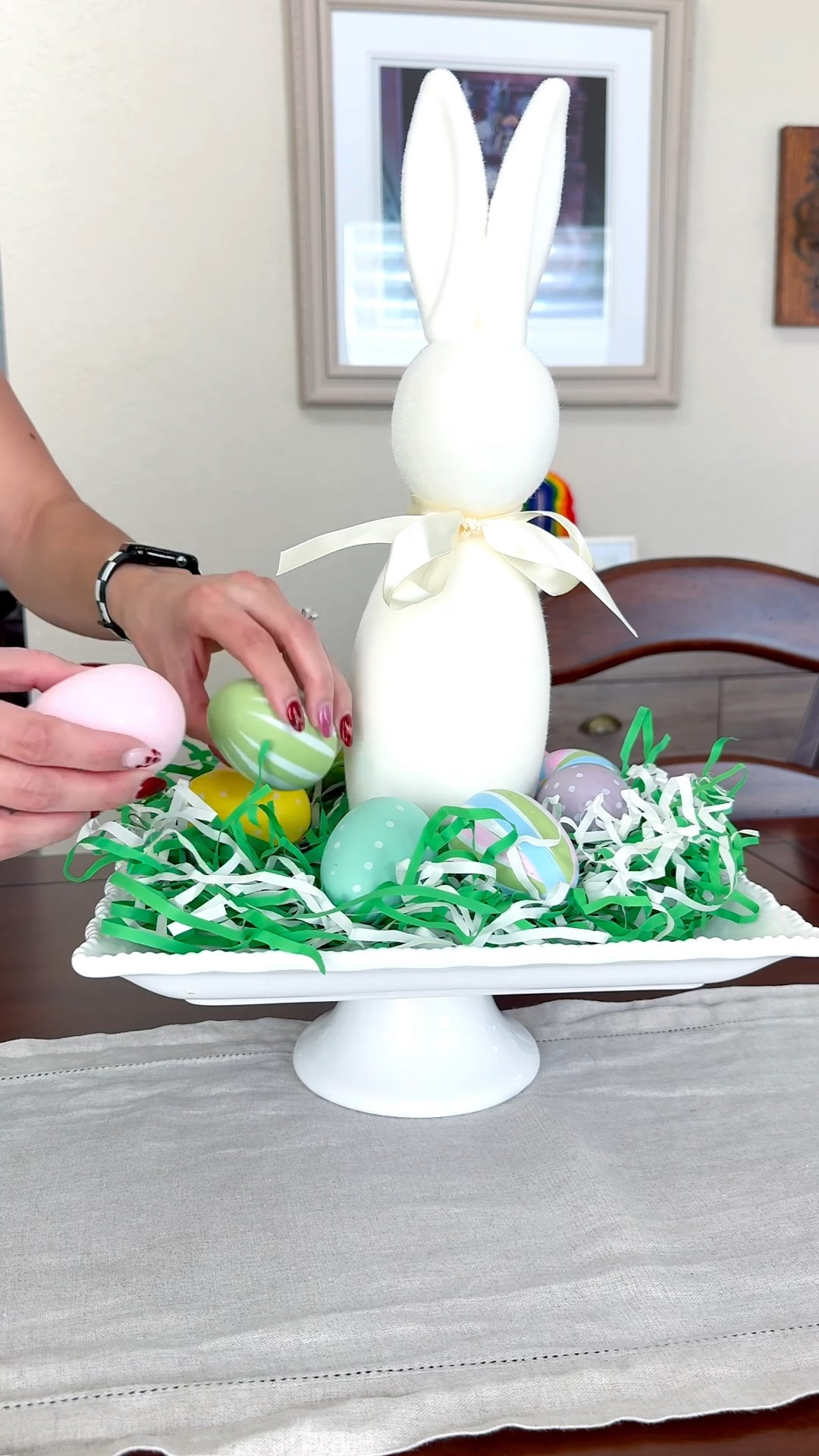 Bunny centerpiece ASMR 🐇 

Quickly bring th spring time vibes to your home with this simple centerpiece 🌟 

You can paint eggs yourself or purchase some that are ready to go. Either way, you’ll definitely get compliments on your beautiful centerpiece 🤍

Easter decorations • Easter decor • Easter decor inspo • Easter centerpiece

#LTKHome #LTKSeasonal