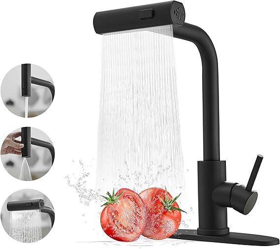 Black Kitchen Faucets with Pull Down Sprayer,Waterfall Kitchen Sink Faucet,Commercial Utility Sta... | Amazon (US)