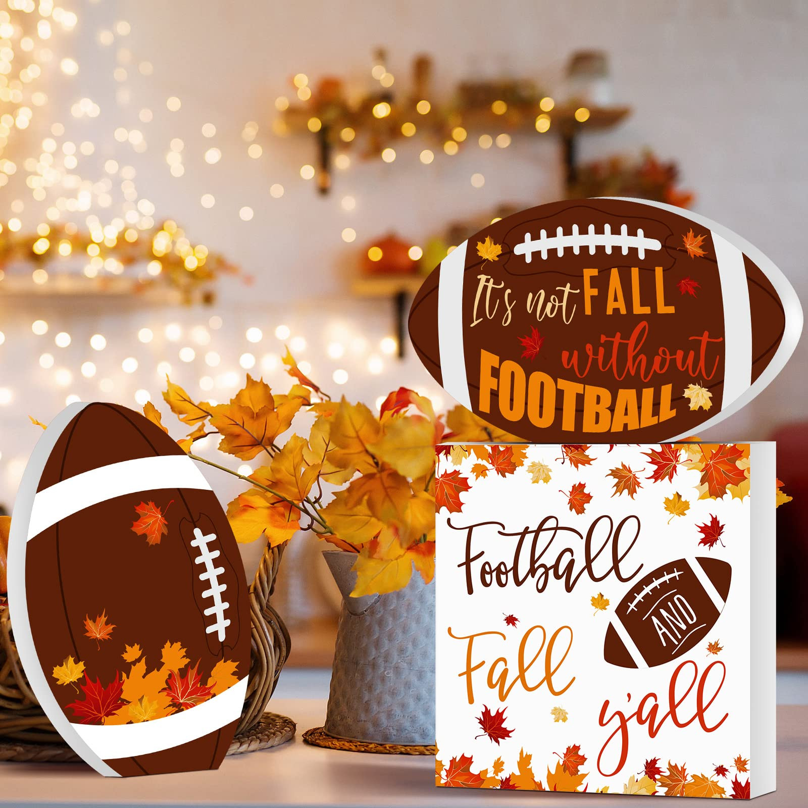 3 Pieces Fall Decor Football Decor Fall Tiered Tray Decor Orange Maple Wooden Table Centerpieces ... | Amazon (US)