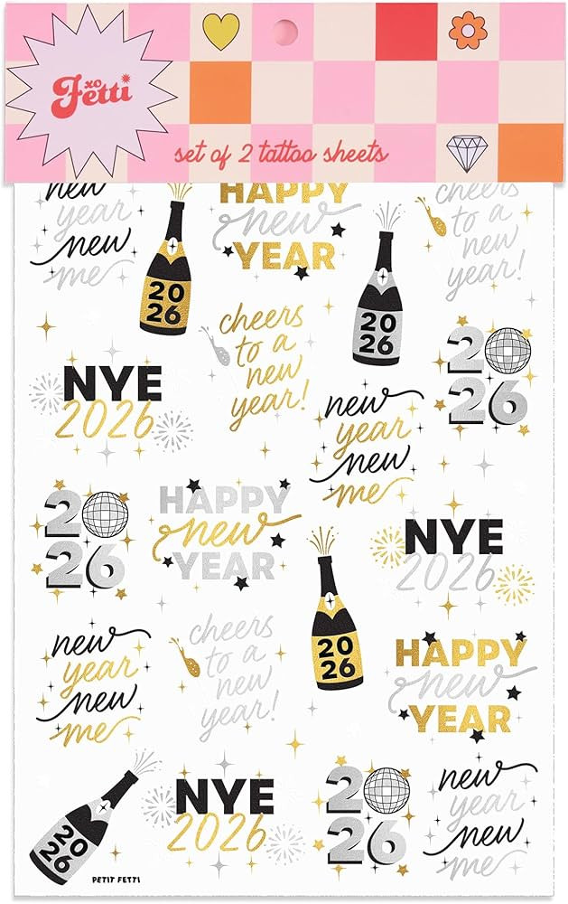 xo, Fetti New Year's Eve Party Supplies Tattoos - 40 Gold and Silver Foil Styles | NYE Party Favo... | Amazon (US)