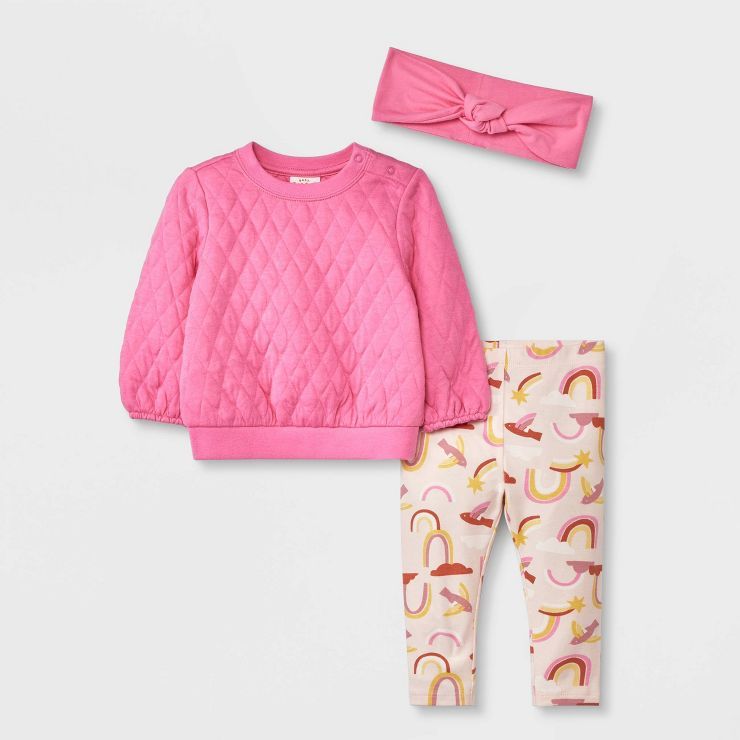 Baby Girls' Quilted Sweatshirt with Leggings - Cat & Jack™ Pink | Target