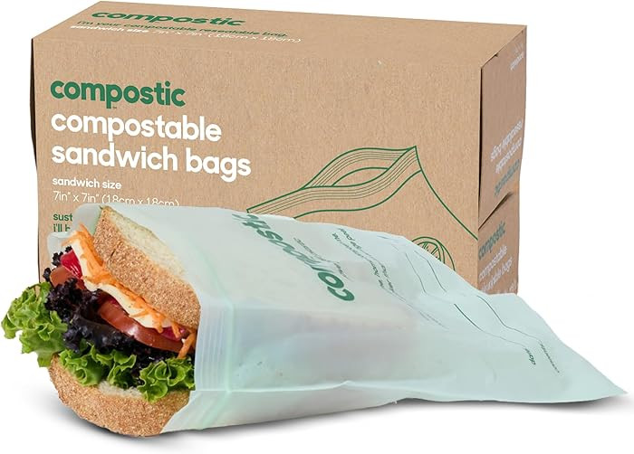 Compostic Home Compostable Resealable Sandwich Bags, Microwave & Freezer Safe, Organic Food Stora... | Amazon (US)