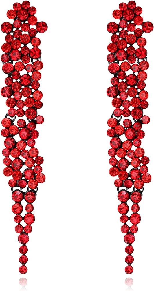 EVER FAITH Wedding Rhinestone Crystal Art Deco Statement Earring, Banquet Prom Long Chandelier Da... | Amazon (US)