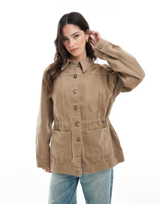 ASOS DESIGN denim jacket with belt in manuka | ASOS (Global)