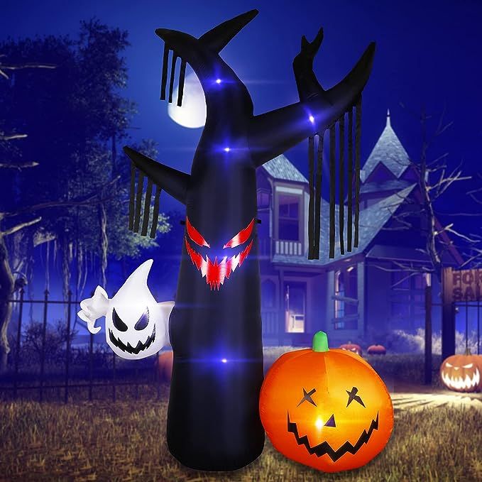 MorTime 8 FT Halloween Decorations Inflatable Lighted Black Tree with Ghost Pumpkin, Halloween Bl... | Amazon (US)