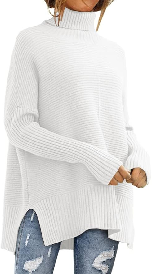 LILLUSORY Women's Oversized Turtleneck Sweaters 2023 Fall Batwing Sleeve Ribbed Tunic Sweater | Amazon (US)