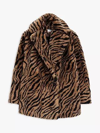 Helene Berman Tiger Print Faux Fur Coat, Brown | John Lewis (UK)