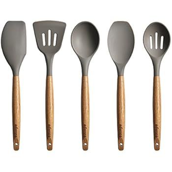 Miusco 5 Piece Silicone Cooking Utensil Set with Natural Acacia Hard Wood Handle | Amazon (US)