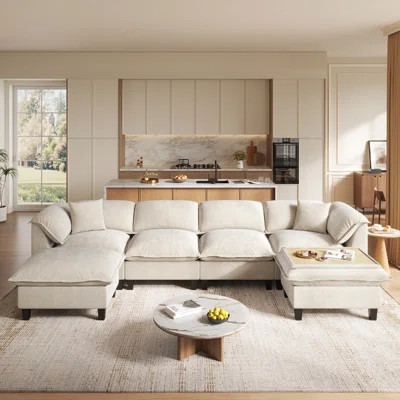143.7" Chenille Modular Sectional Sofa With Storage Ottoman, Washable Cushion Covers, Padded Armrests, Extra-Thick Deep Cushions, Tool-Free Assembly, | Wayfair North America