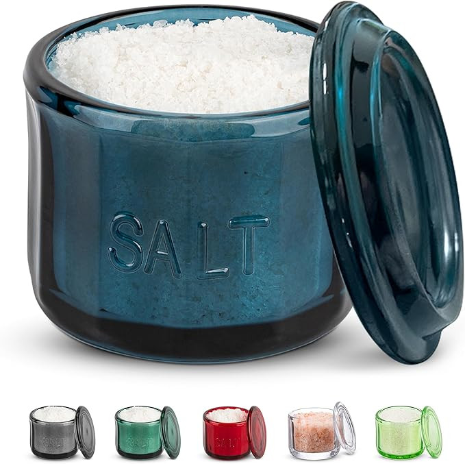 KooK Glass Salt Cellar, with Lid, Embossed Pressed Glass, Clear Storage Container, for Coffee, Su... | Amazon (US)