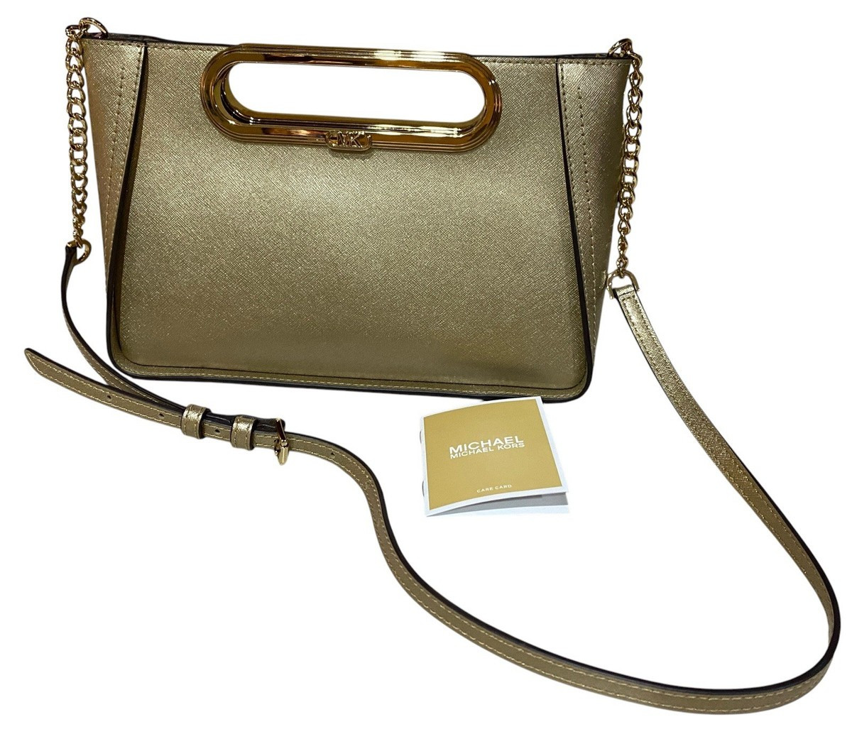 Michael Kors Chelsea LG Pale Gold Saffiano Leather Convertible Crossbody Bag | eBay US
