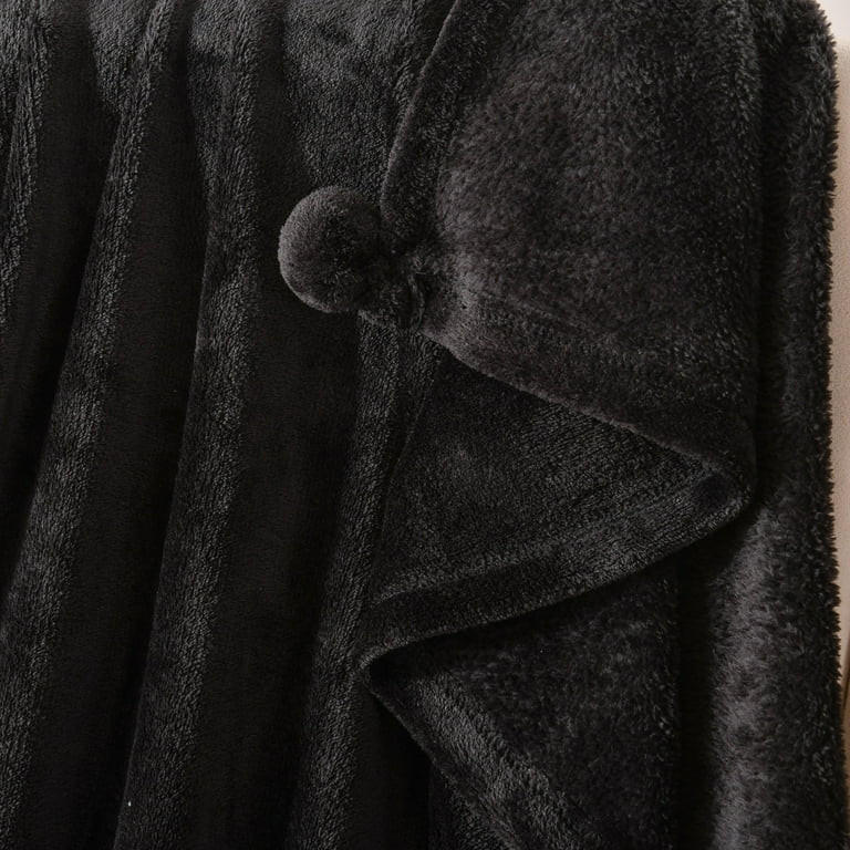 Mainstays Oversized Plush Throw with Poms, Rich Black, 50"x70" | Walmart (US)