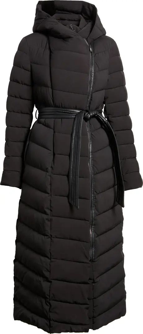 Belted Longline Hooded Puffer Jacket with Removable Bib | Nordstrom